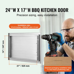 BBQ Access Door, 610x432 mm Single Outdoor Kitchen Door, Stainless Steel Flush Mount Door, Wall Vertical Door with Handle, for BBQ Island, Grilling Station, Outside Cabinet