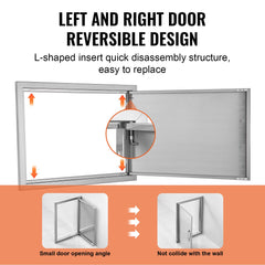 BBQ Access Door, 610x432 mm Single Outdoor Kitchen Door, Stainless Steel Flush Mount Door, Wall Vertical Door with Handle, for BBQ Island, Grilling Station, Outside Cabinet