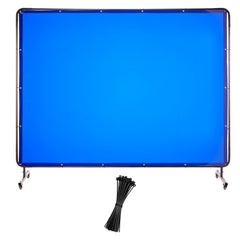 Welding Screen with Frame, 1.74 x 2.34m Welding Curtain Screen, Flame-Resistant Vinyl Protection Screens with Lockable Swivel Wheels & 6-Level UV Protection for Workshop/Industrial Use, Blue