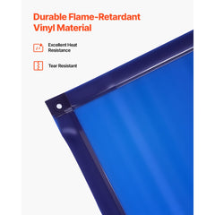 Welding Screen with Frame, 1.74 x 2.34m Welding Curtain Screen, Flame-Resistant Vinyl Protection Screens with Lockable Swivel Wheels & 6-Level UV Protection for Workshop/Industrial Use, Blue