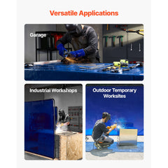 Welding Screen with Frame, 1.74 x 2.34m Welding Curtain Screen, Flame-Resistant Vinyl Protection Screens with Lockable Swivel Wheels & 6-Level UV Protection for Workshop/Industrial Use, Blue