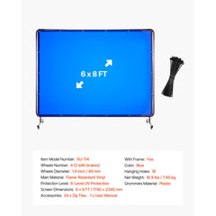 Welding Screen with Frame, 1.74 x 2.34m Welding Curtain Screen, Flame-Resistant Vinyl Protection Screens with Lockable Swivel Wheels & 6-Level UV Protection for Workshop/Industrial Use, Blue