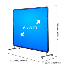 Welding Screen with Frame, 1.74 x 2.34m Welding Curtain Screen, Flame-Resistant Vinyl Protection Screens with Lockable Swivel Wheels & 6-Level UV Protection for Workshop/Industrial Use, Blue
