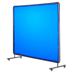 Welding Screen with Frame, 1.74 x 2.34m Welding Curtain Screen, Flame-Resistant Vinyl Protection Screens with Lockable Swivel Wheels & 6-Level UV Protection for Workshop/Industrial Use, Blue