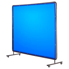 Welding Screen with Frame, 1.74 x 2.34m Welding Curtain Screen, Flame-Resistant Vinyl Protection Screens with Lockable Swivel Wheels & 6-Level UV Protection for Workshop/Industrial Use, Blue