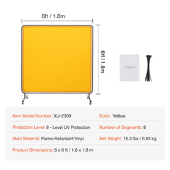 Welding Screen with Frame, 6' x 6' Welding Curtain Screen, Flame-Resistant Vinyl Welding Protection Screen on 4 Swivel Wheel (2 Lockable), Moveable & Professional for Workshop/Industrial, Yellow