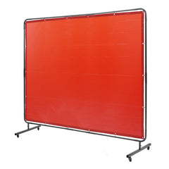 Welding Screen with Frame, 6' x 8' Welding Curtain Screen, Flame-Resistant Vinyl Welding Protection Screen on 4 Swivel Wheels (2 Lockable), Moveable & Professional for Workshop/Industrial, Red