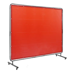 Welding Screen with Frame, 6' x 8' Welding Curtain Screen, Flame-Resistant Vinyl Welding Protection Screen on 4 Swivel Wheels (2 Lockable), Moveable & Professional for Workshop/Industrial, Red