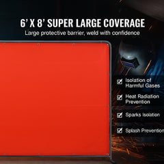 Welding Screen with Frame, 6' x 8' Welding Curtain Screen, Flame-Resistant Vinyl Welding Protection Screen on 4 Swivel Wheels (2 Lockable), Moveable & Professional for Workshop/Industrial, Red