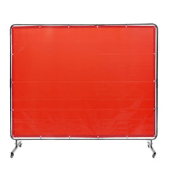 Welding Screen with Frame, 6' x 8' Welding Curtain Screen, Flame-Resistant Vinyl Welding Protection Screen on 4 Swivel Wheels (2 Lockable), Moveable & Professional for Workshop/Industrial, Red