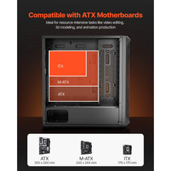 PC Gaming Case, Mid-Tower, Computer Case with High-Airflow Tempered Glass Panel, Dust Filter, 4 x 120 mm Fans, Cable Management, for GPU up to 270 mm in Length, Compatible with ATX/M-ATX/ITX