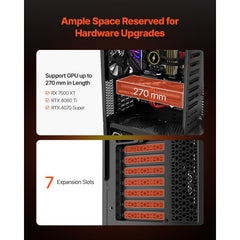 PC Gaming Case, Mid-Tower, Computer Case with High-Airflow Tempered Glass Panel, Dust Filter, 4 x 120 mm Fans, Cable Management, for GPU up to 270 mm in Length, Compatible with ATX/M-ATX/ITX