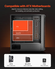 PC Gaming Case, Mid-Tower, Computer Case with High-Airflow Tempered Glass Panel, Dust Filter, 4 x 120 mm Fans, Cable Management, for GPU up to 270 mm in Length, Compatible with ATX/M-ATX/ITX