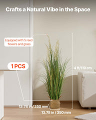 Artificial Grass Plant, 1194mm Reed Flower Grass in Pot, Premium PVC Faux Fake Greenery Shrubs Plant for Indoor Outdoor House Home Garden Office Room Décor, Housewarming, 1 Pack Green