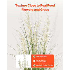 Artificial Grass Plant, 1194mm Reed Flower Grass in Pot, Premium PVC Faux Fake Greenery Shrubs Plant for Indoor Outdoor House Home Garden Office Room Décor, Housewarming, 1 Pack Green