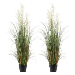 Artificial Grass Plant, 2 Pack 1194mm Reed Flower Grass in Pot, Premium PVC Faux Fake Greenery Shrubs Plant for Indoor Outdoor House Home Garden Office Room Décor, Housewarming, Green
