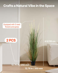 Artificial Grass Plant, 2 Pack 1194mm Reed Flower Grass in Pot, Premium PVC Faux Fake Greenery Shrubs Plant for Indoor Outdoor House Home Garden Office Room Décor, Housewarming, Green