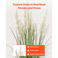 Artificial Grass Plant, 2 Pack 1194mm Reed Flower Grass in Pot, Premium PVC Faux Fake Greenery Shrubs Plant for Indoor Outdoor House Home Garden Office Room Décor, Housewarming, Green
