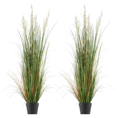 Artificial Grass Plant, 2 Pack 1194mm Reed Flower Grass in Pot, Premium PVC Faux Fake Greenery Shrubs Plant for Indoor Outdoor House Home Garden Office Room Décor, Housewarming, Green