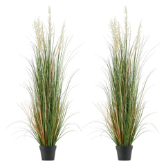 Artificial Grass Plant, 2 Pack 1194mm Reed Flower Grass in Pot, Premium PVC Faux Fake Greenery Shrubs Plant for Indoor Outdoor House Home Garden Office Room Décor, Housewarming, Green