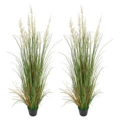 Artificial Grass Plant, 2 Pack 1499mm Faux Reed Flower Grass in Pot, Premium PVC Fake Greenery Shrubs Plant for Indoor Outdoor House Home Garden Office Room Décor, Housewarming, Green