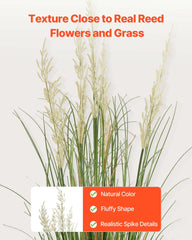 Artificial Grass Plant, 2 Pack 1499mm Faux Reed Flower Grass in Pot, Premium PVC Fake Greenery Shrubs Plant for Indoor Outdoor House Home Garden Office Room Décor, Housewarming, Green