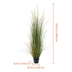 Artificial Grass Plant, 2 Pack 1499mm Faux Reed Flower Grass in Pot, Premium PVC Fake Greenery Shrubs Plant for Indoor Outdoor House Home Garden Office Room Décor, Housewarming, Green