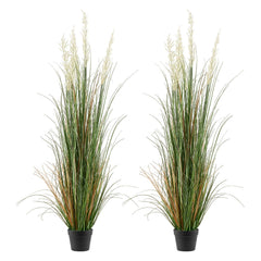 Artificial Grass Plant, 2 Pack 1499mm Faux Reed Flower Grass in Pot, Premium PVC Fake Greenery Shrubs Plant for Indoor Outdoor House Home Garden Office Room Décor, Housewarming, Green