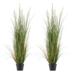 Artificial Grass Plant, 2 Pack 1499mm Faux Reed Flower Grass in Pot, Premium PVC Fake Greenery Shrubs Plant for Indoor Outdoor House Home Garden Office Room Décor, Housewarming, Green