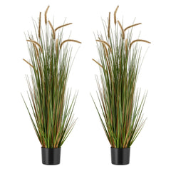 Artificial Grass Plant, 2 Pack 1194mm Horsetail Reed Grass in Pot, Premium PVC Faux Fake Greenery Shrubs Plant for Indoor Outdoor House Home Garden Office Room Décor, Housewarming, Green