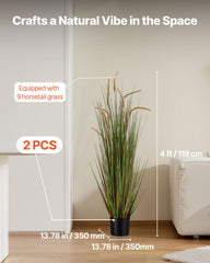Artificial Grass Plant, 2 Pack 1194mm Horsetail Reed Grass in Pot, Premium PVC Faux Fake Greenery Shrubs Plant for Indoor Outdoor House Home Garden Office Room Décor, Housewarming, Green
