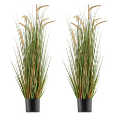 Artificial Grass Plant, 2 Pack 1194mm Horsetail Reed Grass in Pot, Premium PVC Faux Fake Greenery Shrubs Plant for Indoor Outdoor House Home Garden Office Room Décor, Housewarming, Green