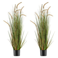 Artificial Grass Plant, 2 Pack 1194mm Horsetail Reed Grass in Pot, Premium PVC Faux Fake Greenery Shrubs Plant for Indoor Outdoor House Home Garden Office Room Décor, Housewarming, Green