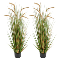 Artificial Grass Plant, 2 Pack 1194mm Horsetail Reed Grass in Pot, Premium PVC Faux Fake Greenery Shrubs Plant for Indoor Outdoor House Home Garden Office Room Décor, Housewarming, Green