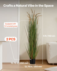 Artificial Grass Plant, 2 Pack 1499mm Horsetail Reed Grass in Pot, Premium PVC Faux Fake Greenery Shrubs Plant for Indoor Outdoor House Home Garden Office Room Décor, Housewarming, Green