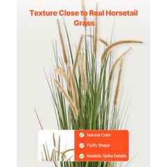 Artificial Grass Plant, 2 Pack 1499mm Horsetail Reed Grass in Pot, Premium PVC Faux Fake Greenery Shrubs Plant for Indoor Outdoor House Home Garden Office Room Décor, Housewarming, Green