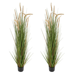 Artificial Grass Plant, 2 Pack 1499mm Horsetail Reed Grass in Pot, Premium PVC Faux Fake Greenery Shrubs Plant for Indoor Outdoor House Home Garden Office Room Décor, Housewarming, Green
