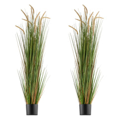Artificial Grass Plant, 2 Pack 1499mm Horsetail Reed Grass in Pot, Premium PVC Faux Fake Greenery Shrubs Plant for Indoor Outdoor House Home Garden Office Room Décor, Housewarming, Green