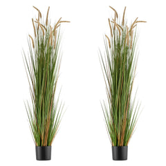Artificial Grass Plant, 2 Pack 1499mm Horsetail Reed Grass in Pot, Premium PVC Faux Fake Greenery Shrubs Plant for Indoor Outdoor House Home Garden Office Room Décor, Housewarming, Green