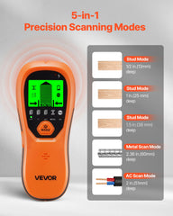 Stud Finder Wall Scanner, 5 in 1, Electronic Wall Stud Detector with Smart Sensor, High-Definition LCD Display and Audio Alarm, for the Center and Edge of Metal, AC Wire, Joists, Pipes, Orange