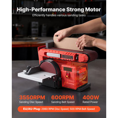 152.4mm Disc Sander & 101.6mm x 914.4mm Belt Sander, 400W Professional Belt Disc Sanders Combo with 0 - 45° Adjustable Worktable, Dust Collection Port for Woodworking & DIY Crafting
