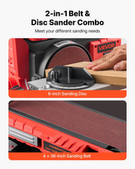 152.4mm Disc Sander & 101.6mm x 914.4mm Belt Sander, 400W Professional Belt Disc Sanders Combo with 0 - 45° Adjustable Worktable, Dust Collection Port for Woodworking & DIY Crafting