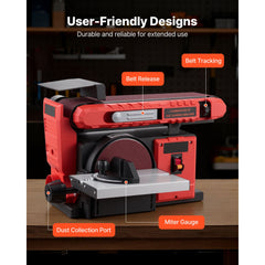 152.4mm Disc Sander & 101.6mm x 914.4mm Belt Sander, 400W Professional Belt Disc Sanders Combo with 0 - 45° Adjustable Worktable, Dust Collection Port for Woodworking & DIY Crafting