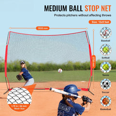 Barricade Backstop Net, 12x9 ft Ball Sports Barrier Netting, Portable Practice Equipment with Carry Bag, Protection Screen for Baseball Softball Lacrosse Soccer Hockey Training, for Backyard