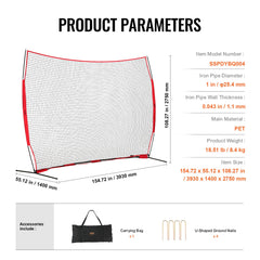 Barricade Backstop Net, 12x9 ft Ball Sports Barrier Netting, Portable Practice Equipment with Carry Bag, Protection Screen for Baseball Softball Lacrosse Soccer Hockey Training, for Backyard