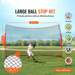 Barricade Backstop Net, 16x10 ft Ball Sports Barrier Netting, Portable Practice Equipment with Carry Bag, Protection Screen for Baseball Softball Lacrosse Soccer Hockey Training, for Backyard