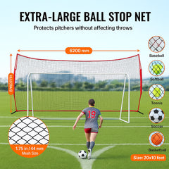 Barricade Backstop Net, 20x10 ft Ball Sports Barrier Netting, Portable Practice Equipment with Carry Bag, Protection Screen for Baseball Softball Lacrosse Soccer Hockey Training, for Backyard