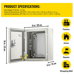 NEMA Steel Enclosure, 25 x 20 x 15 cm NEMA 4X Steel Electrical Box, IP66 Waterproof & Dustproof, Outdoor/Indoor Electrical Junction Box, with Mounting Plate