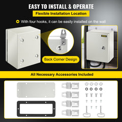 NEMA Steel Enclosure, 25 x 20 x 15 cm NEMA 4X Steel Electrical Box, IP66 Waterproof & Dustproof, Outdoor/Indoor Electrical Junction Box, with Mounting Plate