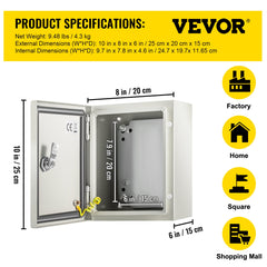 NEMA Steel Enclosure, 25 x 20 x 15 cm NEMA 4X Steel Electrical Box, IP66 Waterproof & Dustproof, Outdoor/Indoor Electrical Junction Box, with Mounting Plate